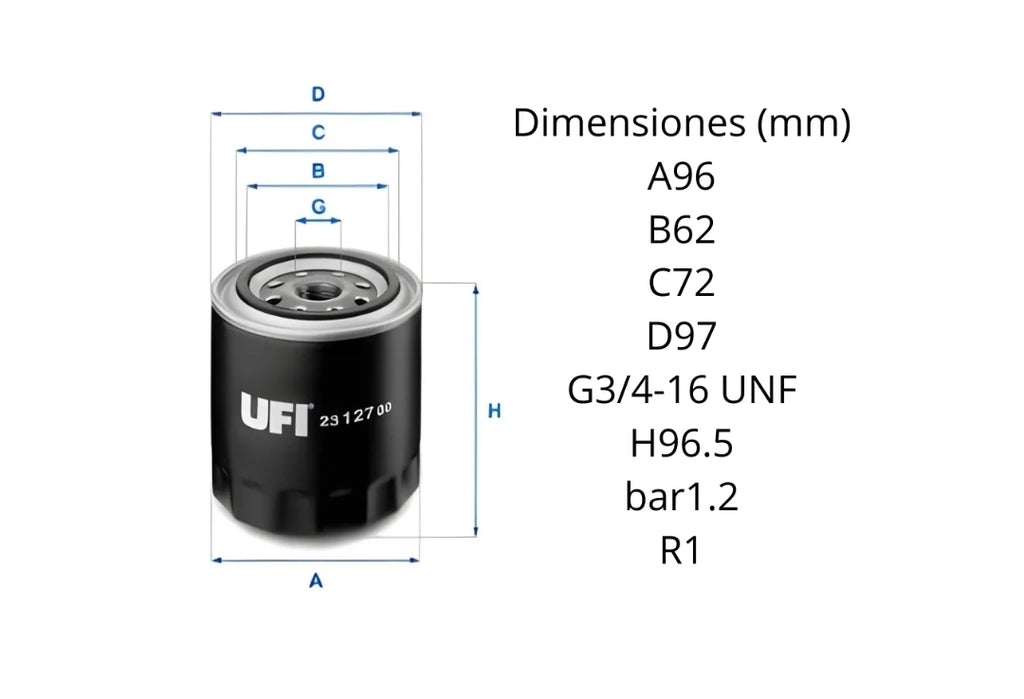 Filtro De Aceite Ufi 23.127.00 Equivalente A Bobcat 6675517 Ph16 P550939 Lf3311 Gp81
